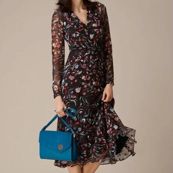 LK Bennett Dresses & Skirts - LK Bennett Women's Dr Ally Black Floral Silk Long Sleeve Dress Size 4